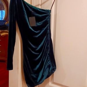 NBD velvet one shoulder dress